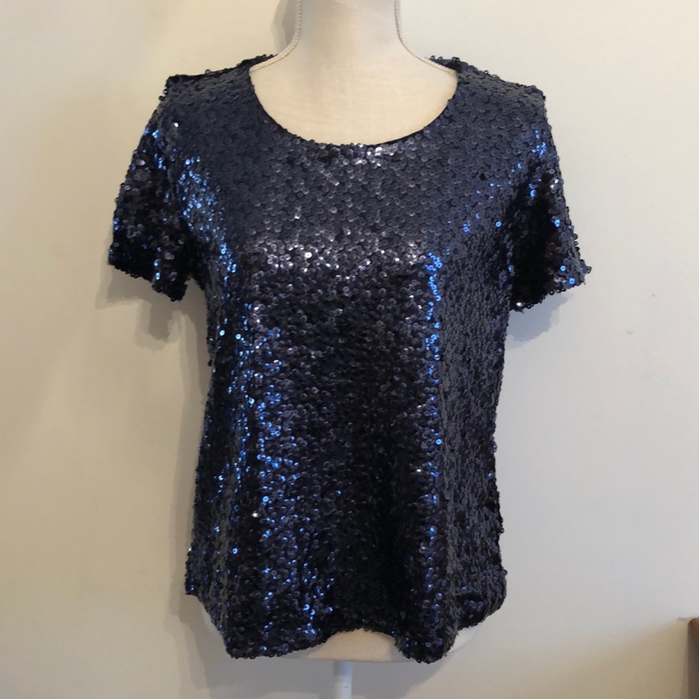 Midnight Blue sequin shirt sleeve t-shirt from H&M. Size M, like new condition